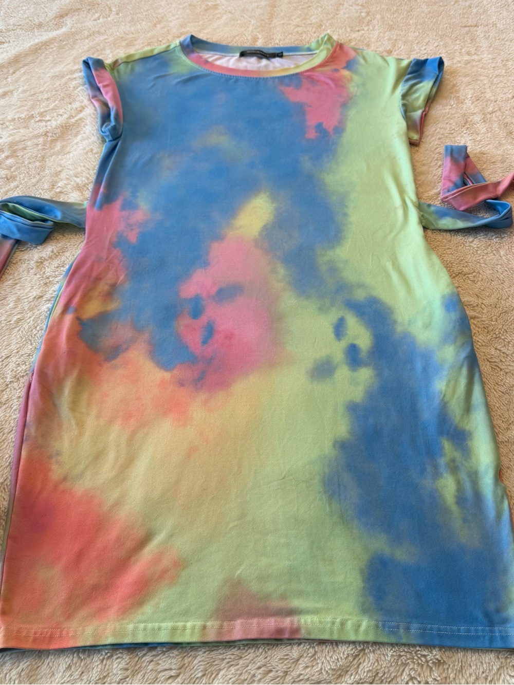 Merokeety Dress Womens Tie Dye Soft Front Tie Knee Length Dress Size Small
